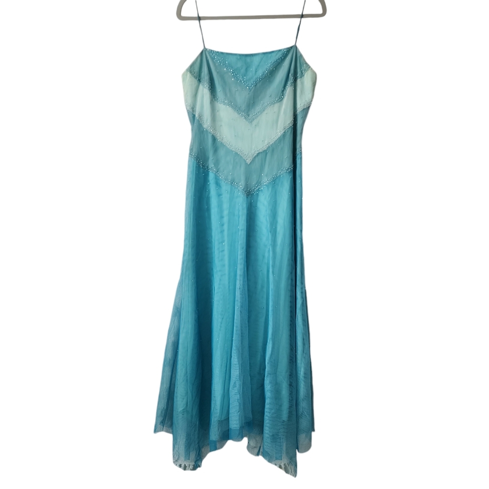 Y2K BCBGMaxAzria Blue Beaded Maxi Prom Dress size M